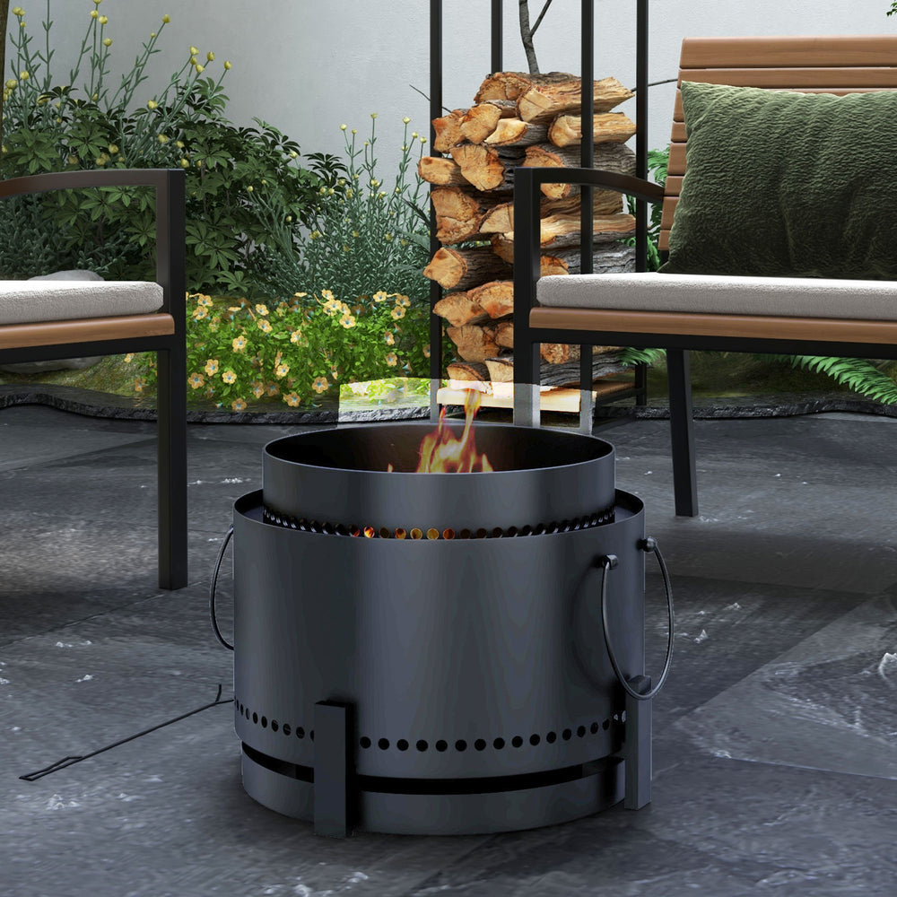 Smokeless fire pit with ash catcher, poker, black