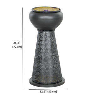 Outdoor Fountain with LED Lights, Adjustable Flow Garden Waterfall with Cutout Floral Base, Dark Gray and Yellow