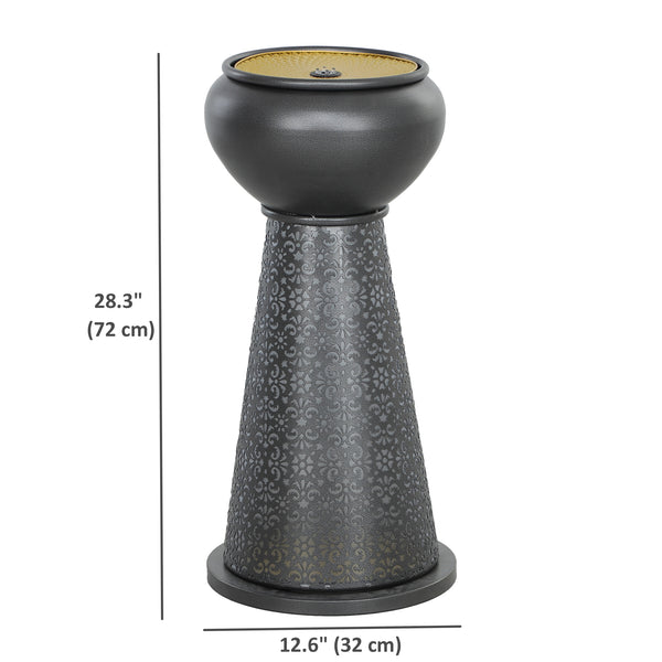 Outdoor Fountain with LED Lights, Adjustable Flow Garden Waterfall with Cutout Floral Base, Dark Gray and Yellow