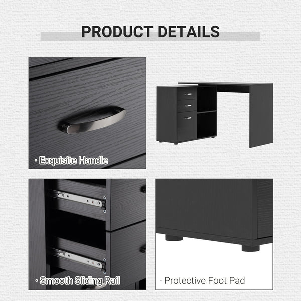 Right-Angle Desk with Storage Shelf, Black
