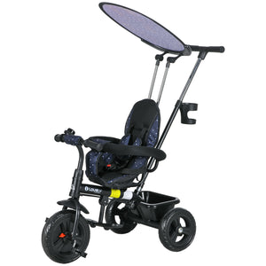 6 in 1 Kids Tricycle with Removable Handlebar and Canopy, Navy Blue