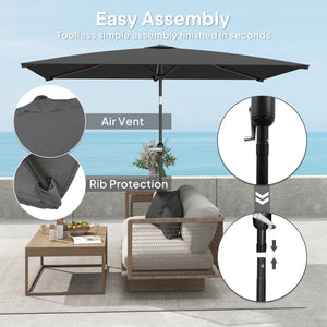 Rectangular tilting aluminium garden parasol 2 x 3 m, garden parasol, outdoor parasol with crank, dark grey