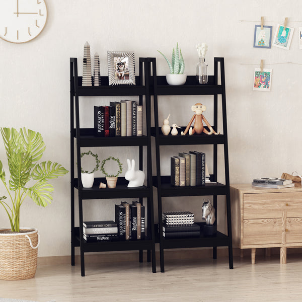 Set of 2 4-Tier Ladder Shelves, Black