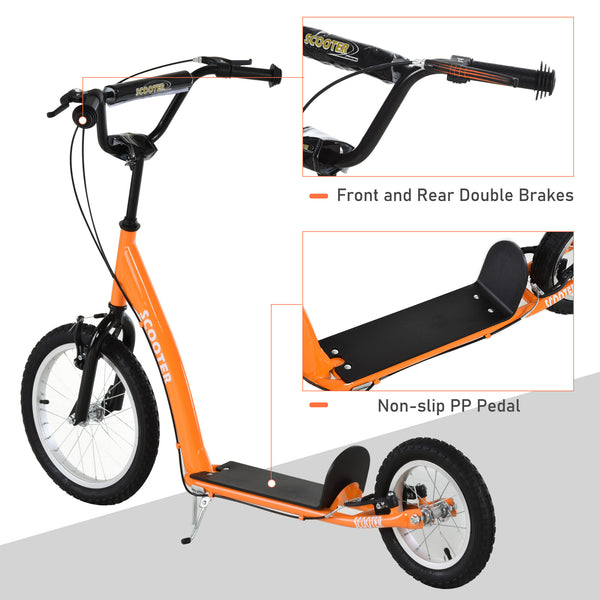 Scooter with adjustable handlebars, double brakes, inflatable wheels, orange 