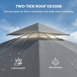 10 x 10 ft Gazebo with Double Roof and Retractable Awning, Dark Gray