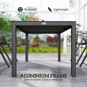 Aluminum garden table with glass top, grey