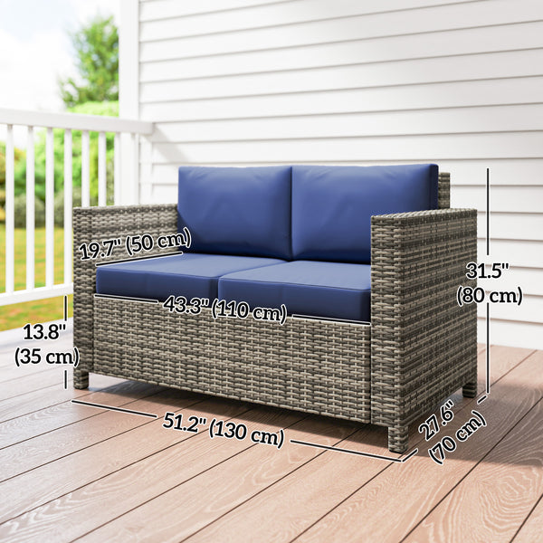 Two-seater outdoor sofa in woven resin, dark blue