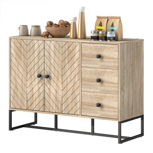Modern sideboard, 108 cm, adjustable shelves and 3 drawers, coffee bar cabinet with 2 doors, oak