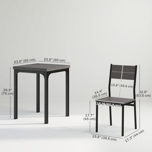 3-piece dining set for 2 with metal legs, grey wood effect
