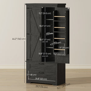 Country Style Pantry with Drawers, Distressed Black