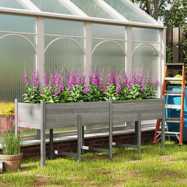 Raised wooden planter with legs, liner and drainage holes, grey