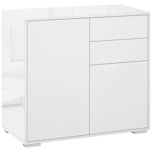 High gloss lacquered sideboard with 2 drawers, 2 doors and an adjustable shelf, push-to-open, white