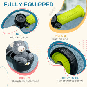 Tricycle with adjustable seat, basket, bell, black