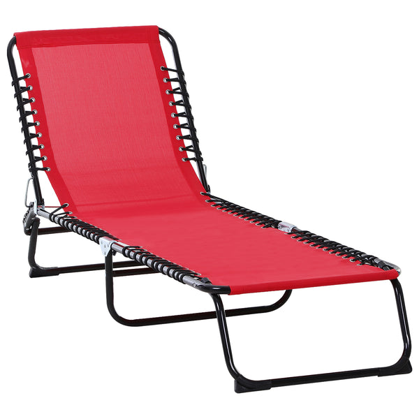 Chaise longue pliante d'extérieur réglable en 4 positions avec appui-tête, rouge bordeaux