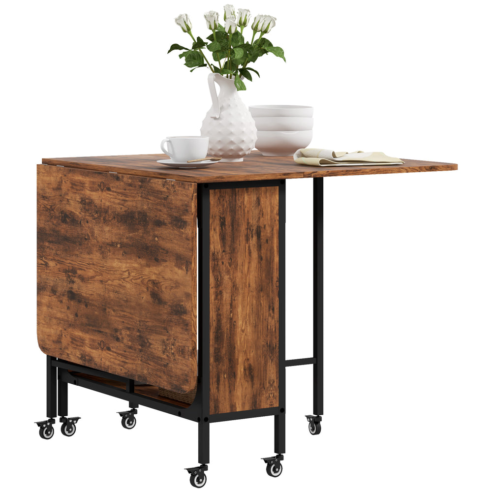 Table de salle à manger pliante avec étagère de rangement, marron rustique
