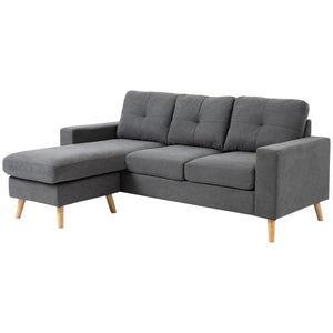 Sectional sofa with reversible chaise longue, wooden legs, dark gray