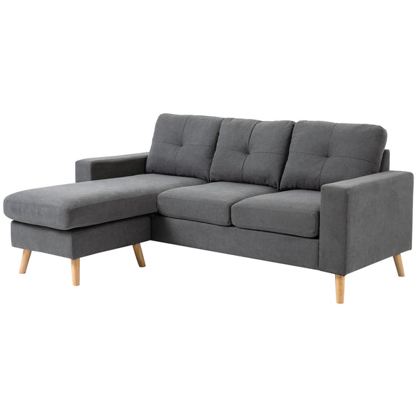 Sectional sofa with reversible chaise longue, wooden legs, dark gray