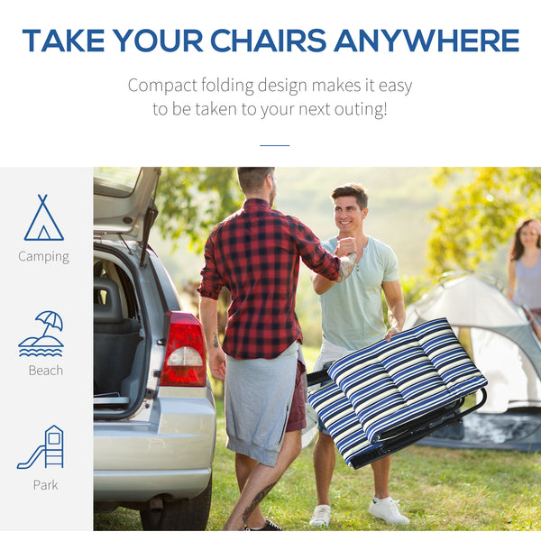 Reclining lounge chair with 6-position adjustable backrest, blue and white