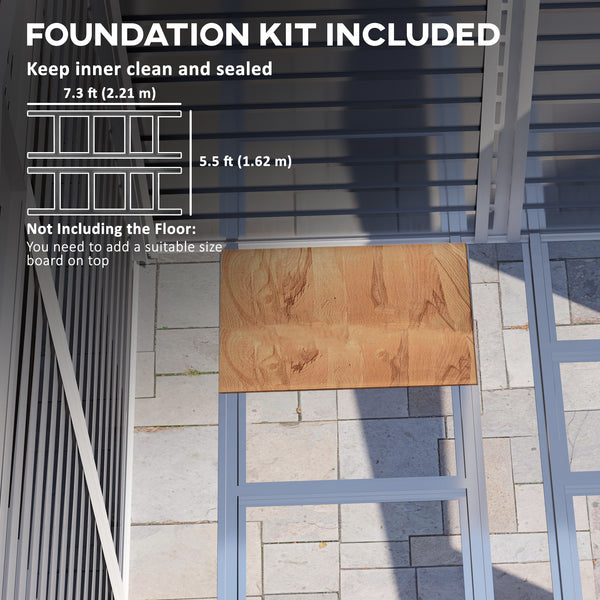 8' x 7' Upgraded Galvanized Metal Garden Shed with Locking Doors, Floor Frame, Light Gray