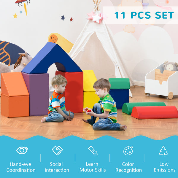 11 soft play blocks for climbing and crawling, multi-colored