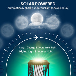 Solar rattan floor lamp, automatic LED lighting (on/off), brown color.