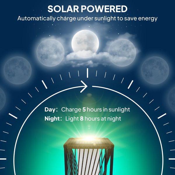 Solar rattan floor lamp, automatic LED lighting (on/off), brown color.