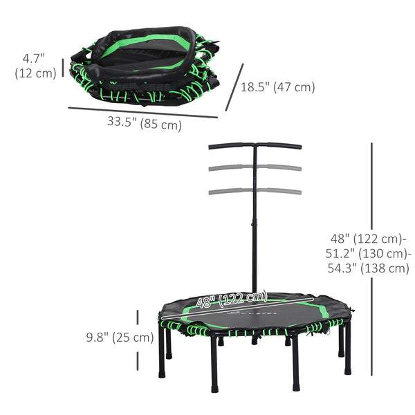48-inch Mini Trampoline, Foldable, with Adjustable Handlebar, Green