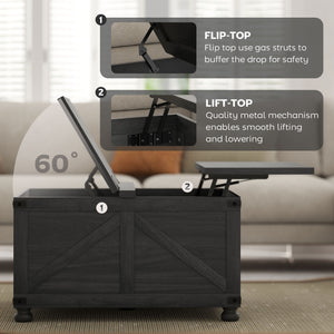 Country Style Lift Top Coffee Table, Black Wood Grain
