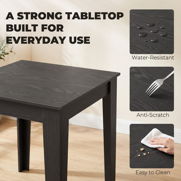 Small square dining table for 4 people, black wood effect
