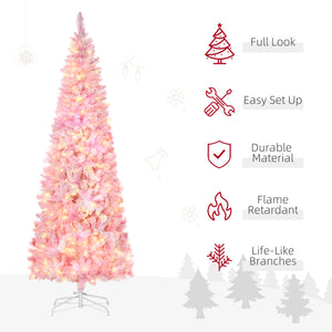 7.5ft Pre-Lit Pink and White Pencil Shape Artificial Christmas Tree