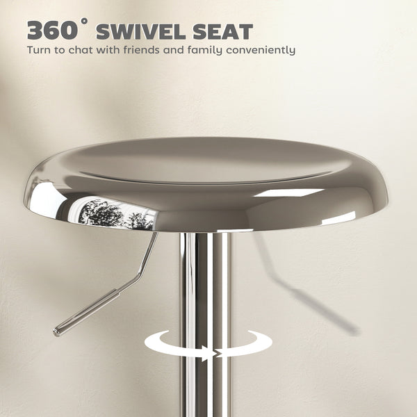 Set of 2 steel bar stools, silver