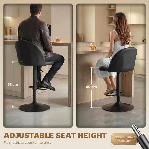 Set of 2 Swivel Bar Stools with Footrest, Black