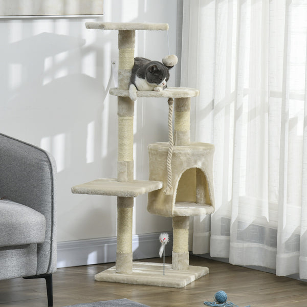 46-inch Multi-Level Cat Tree with Scratching Post, Beige