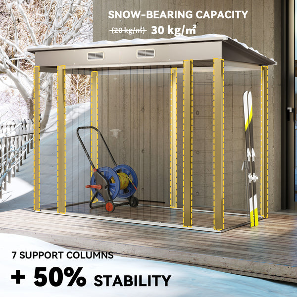 Galvanized garden shed with double doors and 2 vents, light grey