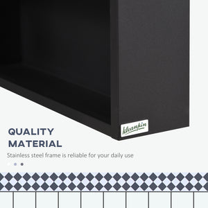 Wall-mounted mirror cabinet with single door, storage shelves and stainless steel frame, black