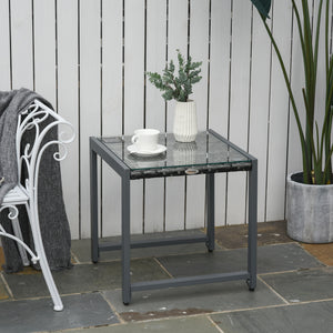 Rattan coffee table with tempered glass top and aluminum frame, grey
