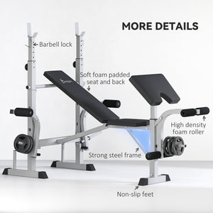 Adjustable Weight Bench with Squat Rack, Leg Press and Weight Storage, Grey