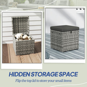 Set of 2 outdoor poufs in woven resin with storage, dark grey