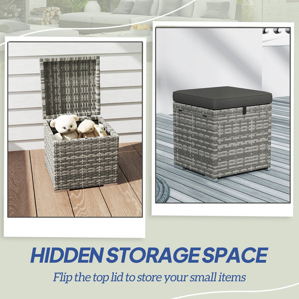 Set of 2 outdoor poufs in woven resin with storage, dark grey