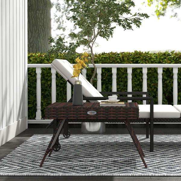 Folding outdoor side table in rattan, brown