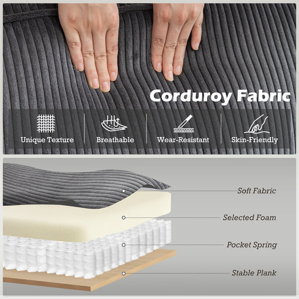 3-seater fabric sofa with spring cushions and cup holders, dark grey