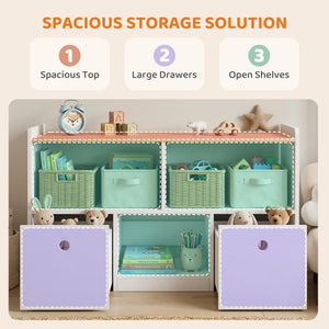 Rangement pour jouets avec 2 tiroirs amovibles et 3 compartiments, blanc.