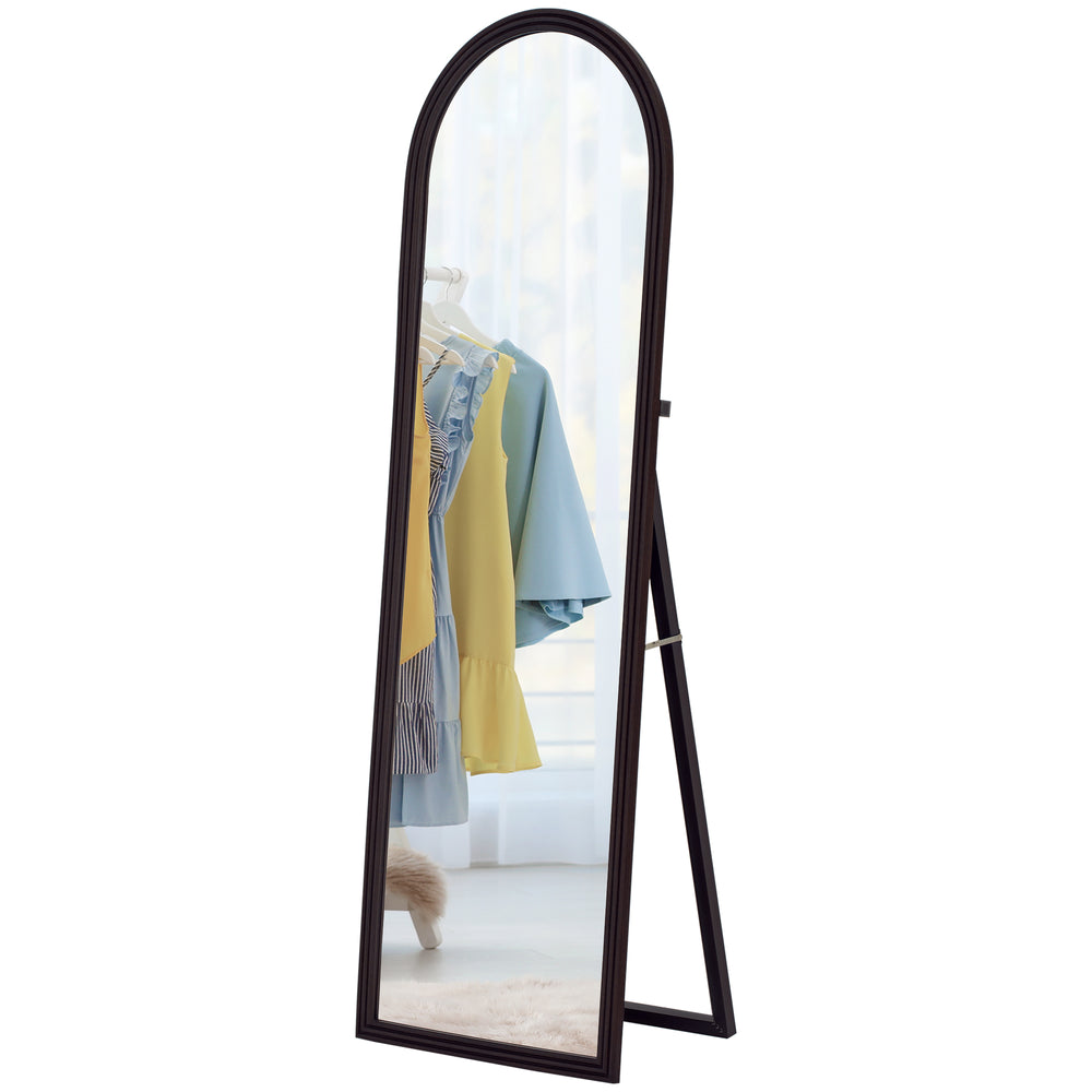 Arched Freestanding Full Length Mirror, Brown Wood Grain