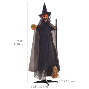 6.2ft Life-Size Halloween Outdoor Witch with Broomstick Decoration, Sound and Motion Activated with Light-Up Eyes