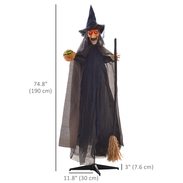 6.2ft Life-Size Halloween Outdoor Witch with Broomstick Decoration, Sound and Motion Activated with Light-Up Eyes