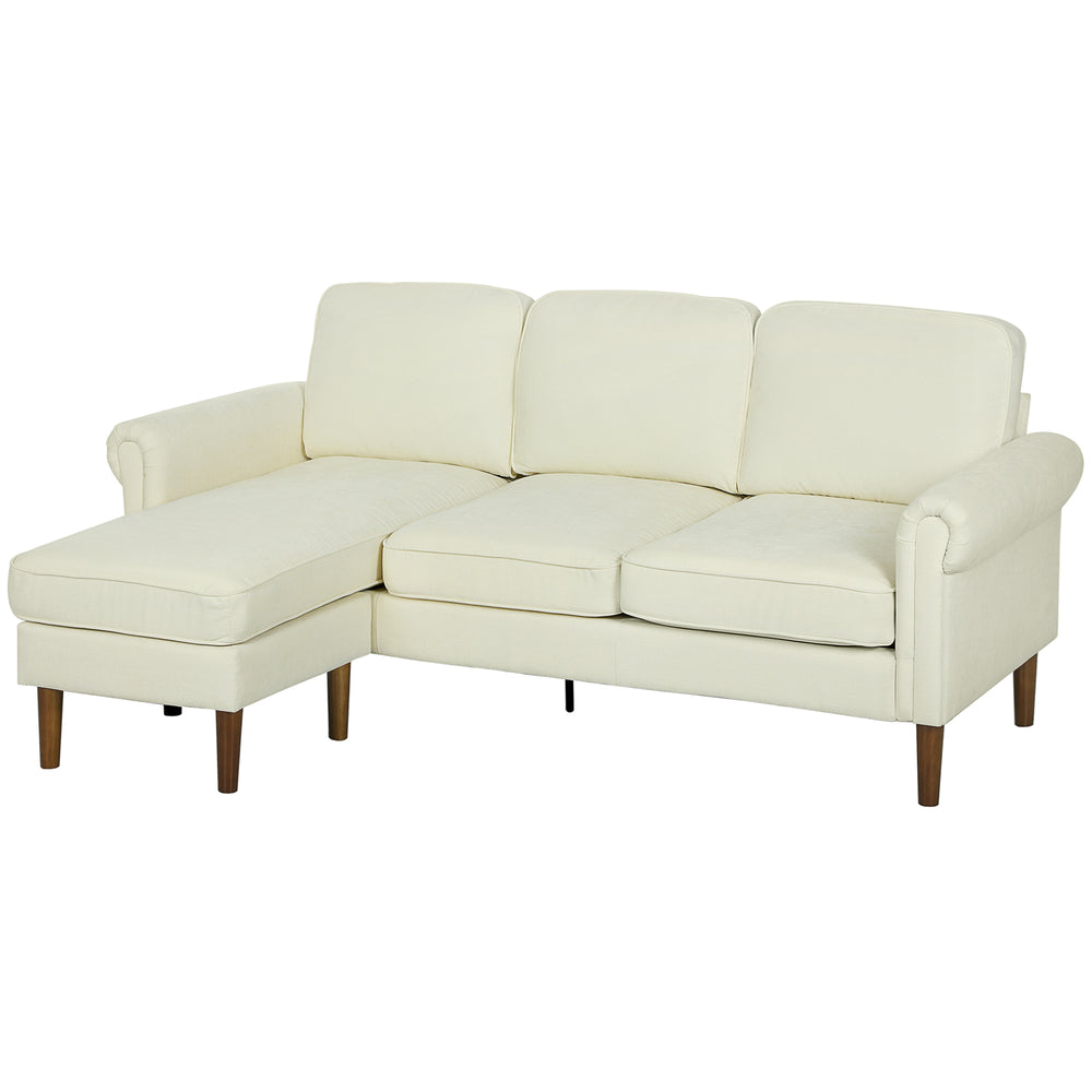 Modern corner sofa with removable chaise longue, wooden legs, cream color