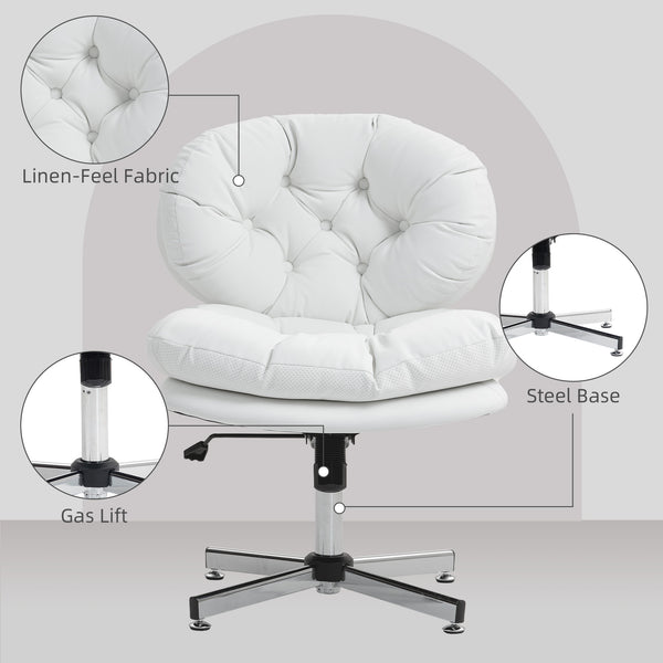 Office chair without armrests with wide, padded seat, white.