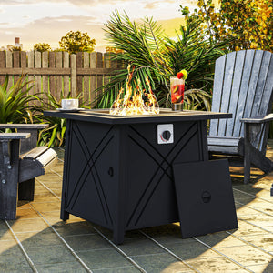 28" Square 40,000 BTU Propane Fire Pit Table with Waterproof Cover and Adjustable Footrests