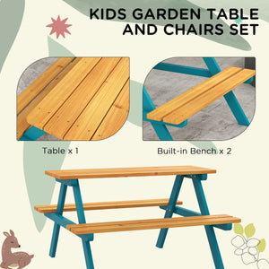 Picnic table and bench set, natural wood