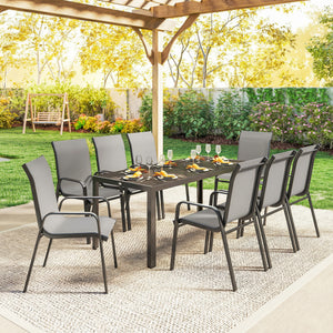 9-Piece Patio Set with Stackable Chairs with Glass Top, Light Gray